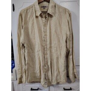 Flax Linen Buttondown Shirt Size Large in Tan Long Sleeve